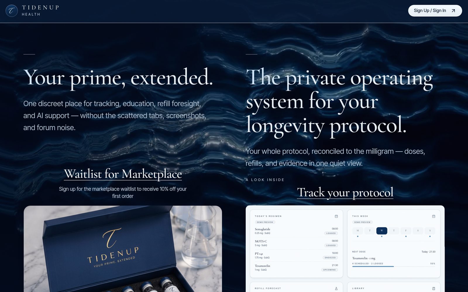 Interface preview of TidenUP — A private longevity companion.